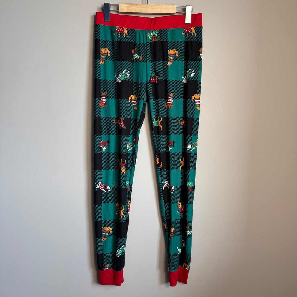 Fammy Jammies Womens Green Plaid Dog Christmas Pajama Pant Medium Holiday Casual